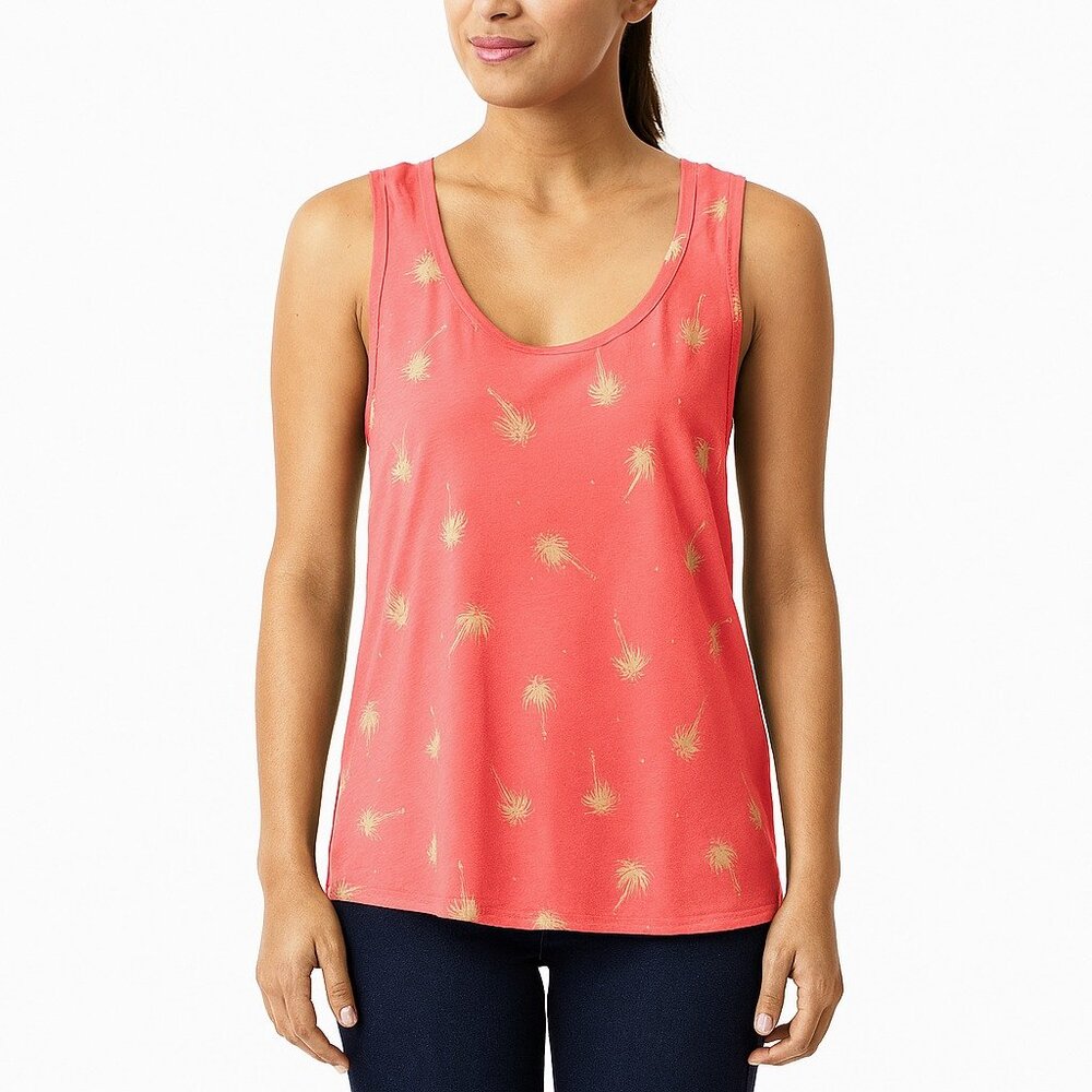 Joyspun Plus Size 3X Coral Palm Tree Tank Top Tropical Sleeveless Summer